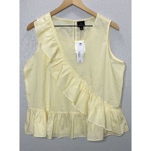 Worthington Ruffle Top Size Large White Yellow Stripes New